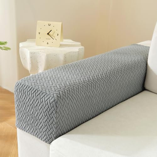 Hearda 2 Piezas Funda Antimanchas para Reposabrazos de Sofá, Elástico Lavable Protector de Muebles (B Gris)