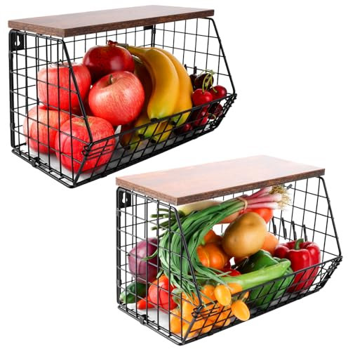 GBACHOOSE 2 cesto colgante para frutas, colgante de cocina de metal, cesta de pared