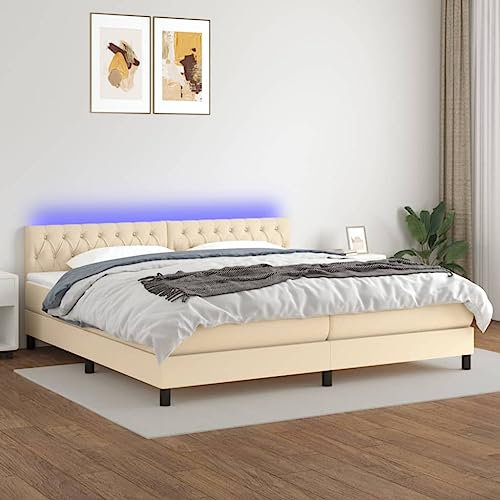 KOIECETA Boxspringbett mit Matratze & LED Creme 200x200 cm Stoff