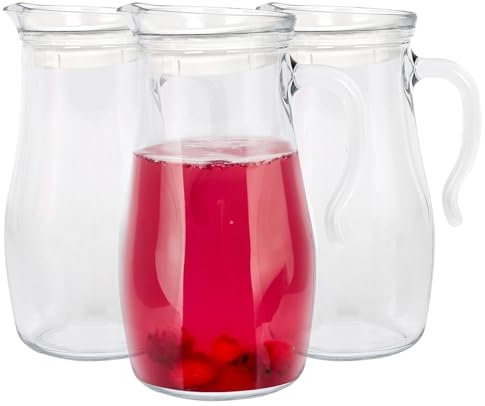 LAV 1.8L Misket Glass Water Jugs with Silicone Lid - 3x Large Kitchen Juice Milk Iced Tea Drinks Fridge Pitcher Dispenser Container Carafe Bottle