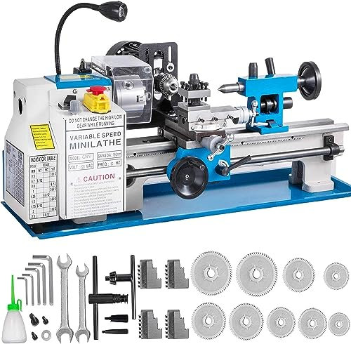 Torno de metal de velocidad variable de 7''X14'' 550W, mini torno de metal, fresadora de metal, torno de metal de fresado digital de 50-2500 Rpm con lámpara móvil Torno de precisión de 4 mordazas de