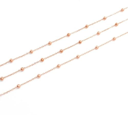 Vintageparts - Catena a maglie con sfere da 3 mm, in acciaio inox 304, placcato oro rosa, 1 m, per gioielli fai da te