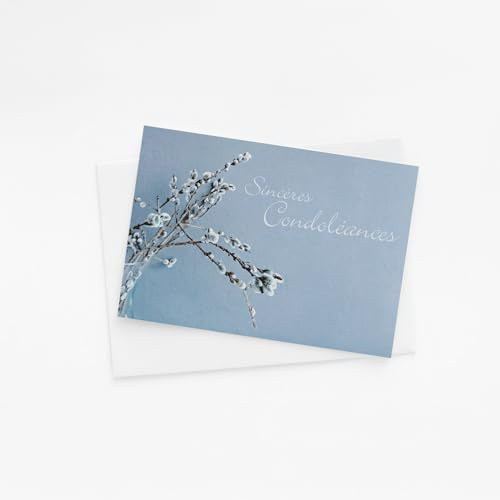 Cartes de condoléances avec enveloppes – Lot de 5 cartes – Élégantes & sobres – Fabriquées en France - Papier haut de gamme écologique (Lot de 5 ex, Saule givré)