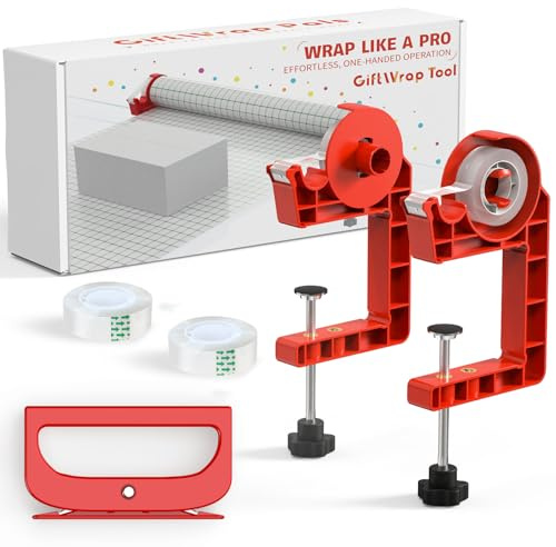 Tabletop Gift Wrapping Tool with Tape Dispenser & Cutter–2 Pack Adjustable Wrapping Paper Table Clamps with 2 Tapes–Perfect for Valentine's Day, Easter, and Crafting