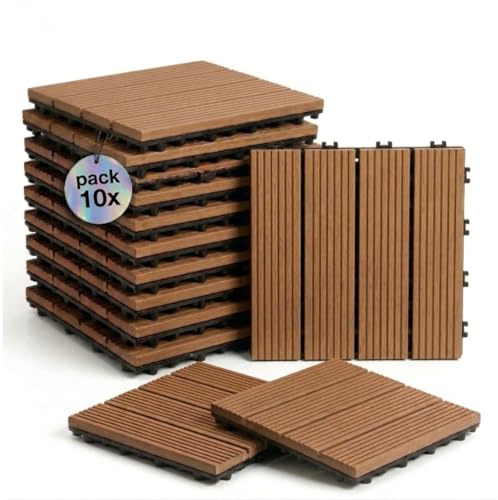 ActivoTex Piastrelle Da Esterno WPC 30x30 cm 10 Pezzi – Pavimento Per Esterno Ad Incastro, Piastrelle Legno Per Esterno, Pavimento Giardino Antiscivolo Per Balcone, Bagno e Doccia