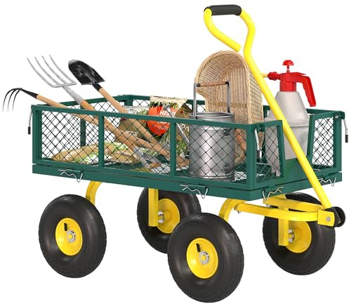 Outsunny Carrello da Giardino Robusto Acciaio con Sponde Removibili Verde