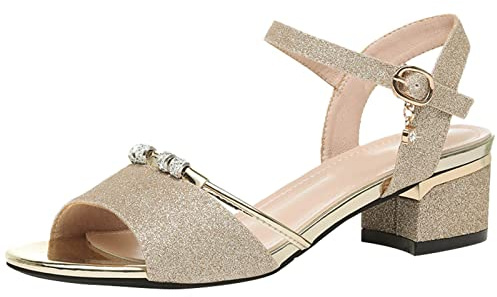 Cocila Damas Moda Tacón Alto Punta Sandalias Zapatos De A La Para Playa, Gruesas Informales Verano Mujer, Mujer Cuero Romanas (Gold, 37) Tacon Tacones Negras Ancho Azules Vestir Cómodas Cuñas