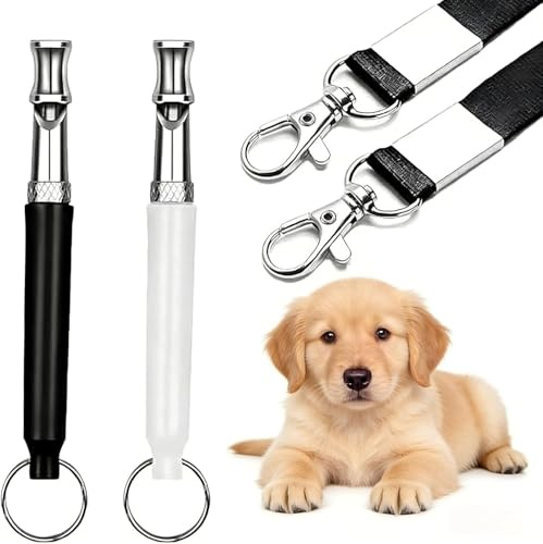Senlong 2 Pack Dog Whistle Training Set - Adjustable Silent Whistles with Black Lanyard, Professional Bark Control Tool for Effective Dog Training