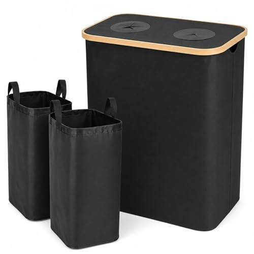 GOOGO Contenitore per bottiglie vuote 140 L con 2 aperture, raccoglitore pieghevole con coperchio e 2 borse interne in Oxford, per cucina, balcone e riciclo