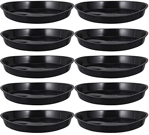 Kichvoe 10 Bandejas para Macetas de Plástico Negro, Porta Macetas Impermeables y Palets Base para Bonsáis, Bandejas para Jardín y Cultivo en Interior y Exterior, Juego de 10