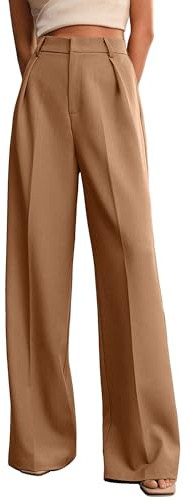 JUOIANTANG Womens Work Trousers UK Ladies Tailored Trousers with Pockets | Wide Leg, High Waisted, Casual Pleated Palazzo Trousers, Business Office Slacks
