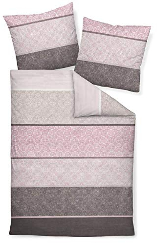 Janine Mako Satin Bettwäsche 2 teilig Bettbezug 135 x 200 cm Kopfkissenbezug 80 x 80 cm Palermo 31031-05 Beere-Mauve