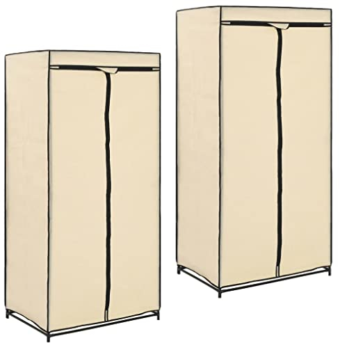 vidaXL 2X Kleiderschrank mit Reißverschlüssen Faltschrank Stoffschrank Campingschrank Garderobe Schrank Regal Garderobenschrank Creme 75x50x160cm