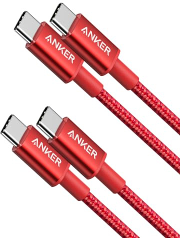 Anker USB C to USB C Cable, Type-C 60W Fast Charging Cable (6 FT, 2Pack) for iPhone 17 Series, iPad mini 6 and More (Red)