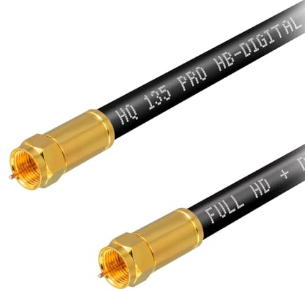 HB-DIGITAL 25m HDTV SAT Antennenkabel 4-fach geschirmt max 135dB Stahl-Kupfer Anschlusskabel RG6 Koax mit Kompressionssteckern VERGOLDET Koaxial Kabel 1080p Full HD 3D UHD ULTRA 4K F-Stecker schwarz