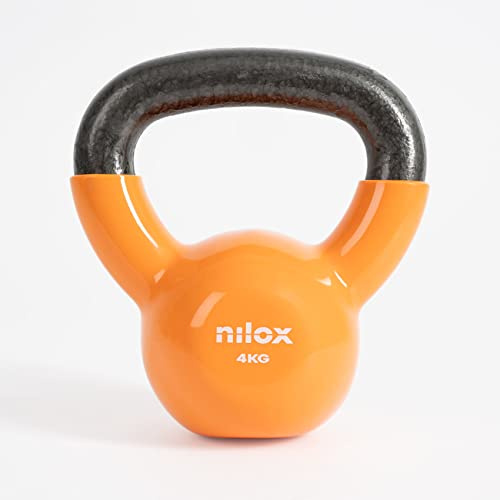 Nilox, Kettlebell 4 kg, poids de gymnastique et pour entraînement à la maison, Kettlebell avec poignée confortable et base de plateau anti-enroulement, entrainement en cascade Poids fixe 4 kg
