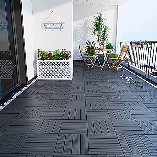 10 Pack Garden Plastic Wood Floor Composite Interlocking Decking Tiles 30 * 30cm (Black)