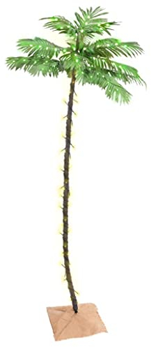 vidaXL Künstliche Palme mit 136 LEDs Beleuchtet Weihnachtsbaum Kunstpflanze Dekobaum Kunstbaum LED Baum Party Dekoration Außen Innen Warmweiß 220cm