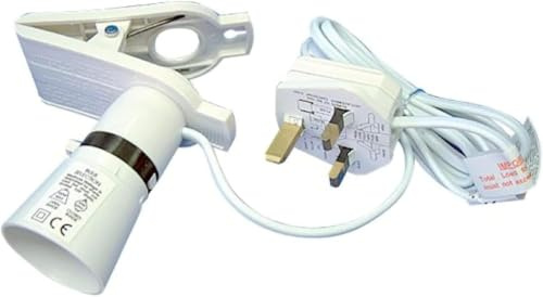 LUXE DIVA Clip Desk Lamp Holder UK Plug Light Bulb Socket Base Switch, Scratch Free Clip & 2M Cable Fixed Portable On The Desk Table Socket Pin Bulb Holder Ideal Lighting at Home, & Shop, White
