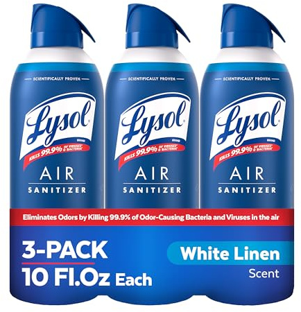 Lysol Air Sanitizer Spray with Bacterial Odor Eliminator for Home & Office, Sanitizing Air Spray, Air Freshener Alternative, White Linen Scent, 10 oz (Pack of 3)
