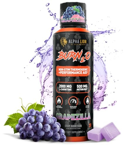 ALPHA LION Burn2O L-Carnitine Liquid 2000mg – Stim Free Super Thermogenic Fat Burner with MitoBurn® & CaloriBurn GP®, Metabolism Booster, Zero Calorie, Sugar-Free (31 Servings, Grapezilla Flavor)