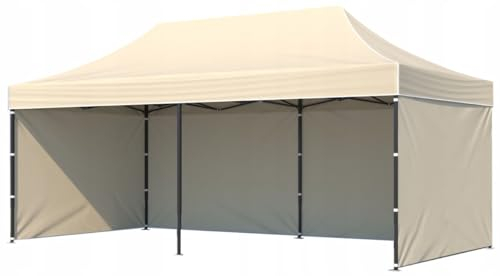 BDW Pavillon - Tente de Réception pour Jardin, Terrasse - Pavillon Étanche, Stable - Pavillon Pliable, 3 Parties Latérales de Pavillon Incluses - Tonnelle 3 x 6 m - Beige