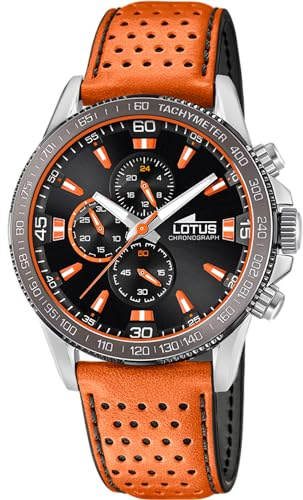 LOTUS Montre Homme Analogique en Cuir Orange | Mouvement à Quartz, Chronographe, Verre Minéral Haute Résistance, Étanche 5 ATM Élégant 18957/1