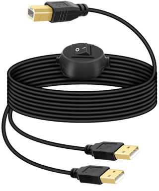 RIIEYOCA Cavo USB per stampante da 4,5 m, 2 cavi da USB-A a USB-B, splitter con pulsante Toggle, stampante 2 in 1, scanner (2,5 m USBA + 2 m USBB)