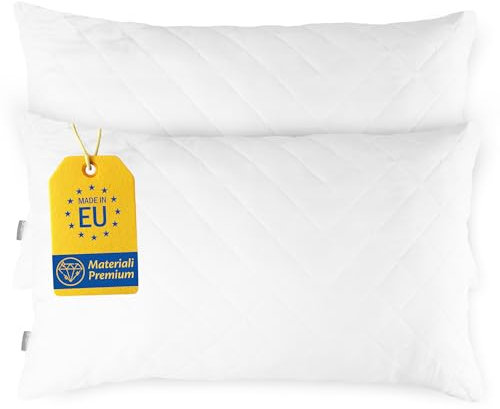 Cuscini Letto Coppia di Guanciali 50x80 per Dormire Imbottitura Standard Antiacaro Anallergico Traspirante Rettangolare per Matrimoniale Singolo con Federa Trapuntata Sfoderabile e Lavabile