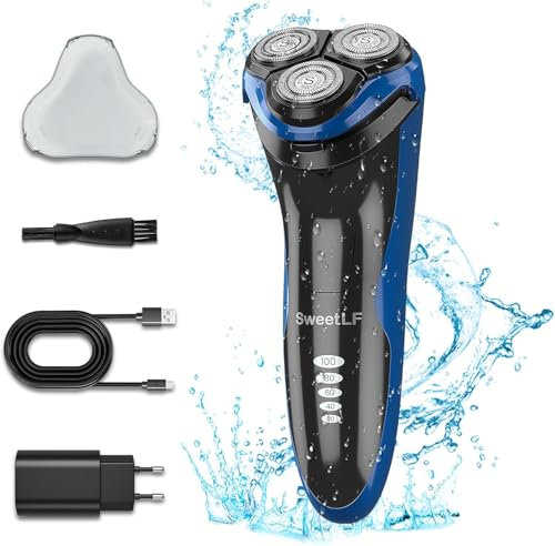 SweetLF Rasierer Herren Elektrisch mit Messernetz, Elektrorasierer Rasierapparat Nass- & Trockenrasierer für Männer Bartschneider 100% wasserdicht (Tiefschwarz)