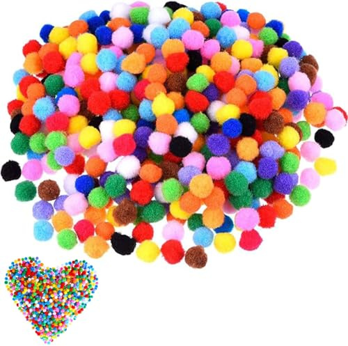 2000 pcs Mini Pom Poms for Crafting, 10mm Assorted Fluffy Pom Poms, Assorted Colours Pompoms for Crafting, Small Pom Poms, Multicolor Fuzzy Pompoms Balls for DIY, Decorations, Craft Making