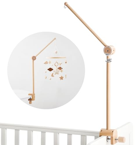let's make Soporte móvil de madera para cuna, brazo móvil giratorio de 360°, con base curva ampliada, soporte móvil para cuna, accesorios de cuna, decoración de habitación infantil