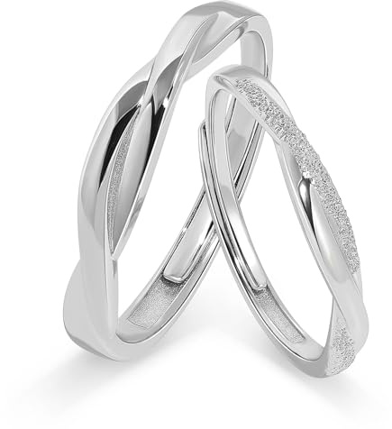 Meissa Alianzas de Plata Pareja Anillo de Compromiso y Boda Plata de Ley 925 para Novios Anillos Tamaño Ajustables Amor Entretejido para Aniversario y San Valentín(Grabado)