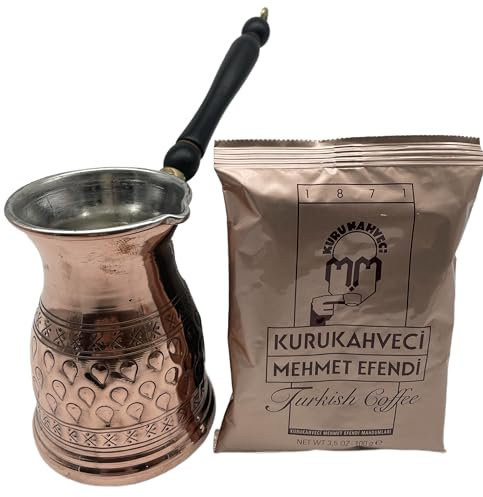 Cezvex - Aspendos - Cafetière turque Cezve - En cuivre - Fabriquée à la main - Jusqu'à 6 tasses - Café Mehmet Efendi - 100 g