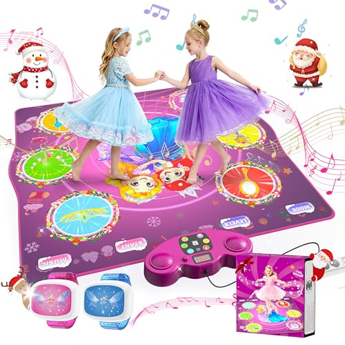PLEGBLE Tanzmatte Kinder, Tanzmatte Mädchen mit Zwei Armbänder, Bluetooth, 6 Spielmodi, 13 Musiktitel, Plug & Play, 92 x 89 cm musikmatte, Kinder ab 3 4 5 6 7 8 10 Jahren