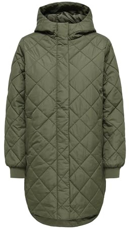 ONLY Quilted Hood Zip Coat Onljuliet Otw Noos-Cappotto Trapuntato con Cappuccio e Cerniera, Kalamata, S Donna