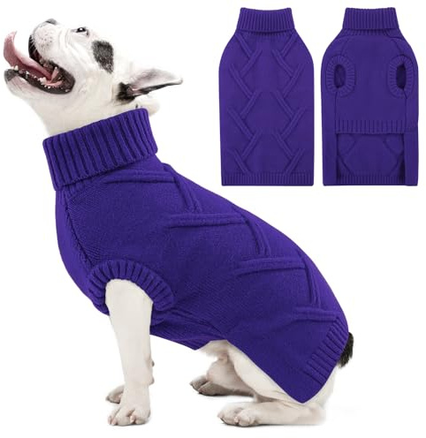 Queenmore Christmas Dog Sweaters for Small Dogs Male Female Pullover Turtleneck Warm Cable Knitwear Sweater for Dachshund Bulldog Dog Xmas Sweater Sleeveless Doggy Winter Puppy Clothing (Orchid,S)