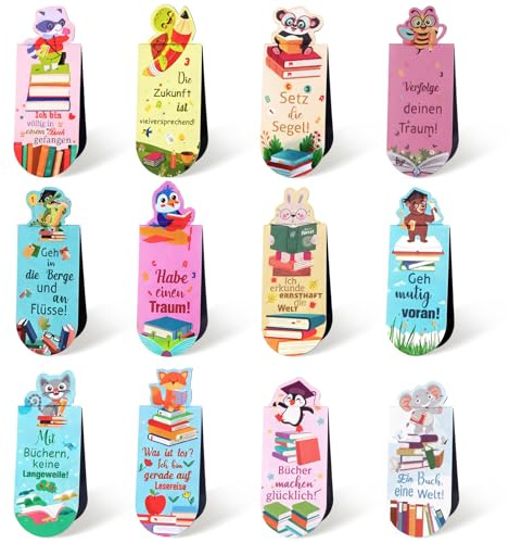 XULIERUX 12 Signets Animaux Avec Proverbes Allemands De Lecture, Signets Magnétiques Pour Enfants, Parfaits Pour Cadeaux D'anniversaire, De Fête Et De Calendrier De L'avent