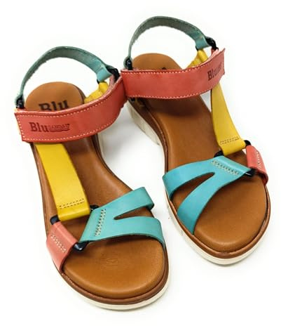 Genérico Blu Sandal Sandalias Mujer Cómodas Piel Verano, Plataforma Ligera, Ajuste Seguro, Suela Antideslizante, Modelo 54322BLU