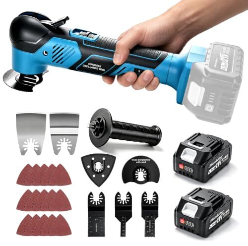 blayram Multi Tool Compatible with Makita 18V Battery, Brushless Multitool with 2 * 4.0Ah, 6 Variable Speed, 23Pcs Accessories for Separating, Grinding and Scraping