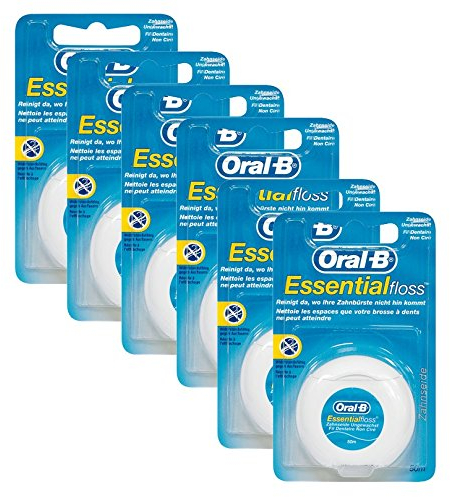 Oral-B Essentialfloss - Set di 6 fili interdentali non cerati, 50 m
