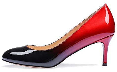 Castamere Femme Moyenne Talon Bout Ronde Aiguille Talon Escarpins 6CM Noir Rouge Vernis Chaussures EU 38