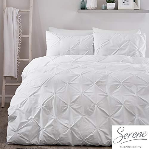 Serene Lara - Set copripiumino per letto matrimoniale con ruches, colore: Bianco