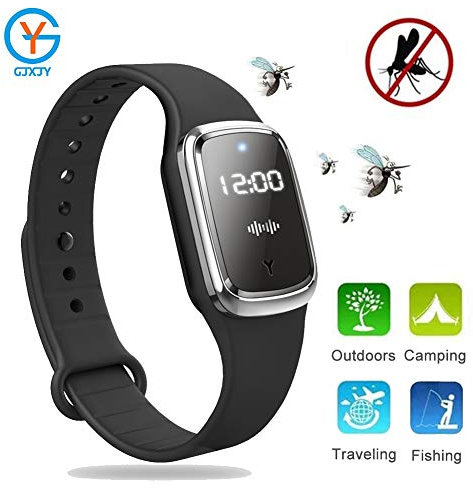 GJXJY Bracelet électronique à ultrasons anti-moustiques avec horloge pour intérieur et extérieur, étanche, réutilisable