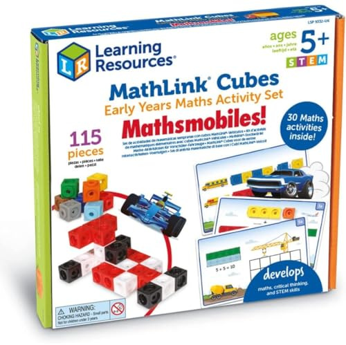 Learning Resources MathLink-Steckwürfel für die Vorschule, Mathe-Aktivitätsset: Mathe-Fahrzeuge, ab 5 Jahren
