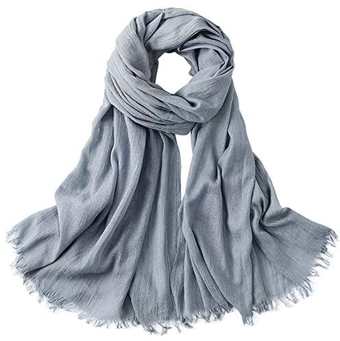 Femme Homme Foulard Longue en Viscose Etole Foulard à Cheveux Protection Solaire Grande Foulard de Plage avec Franges Super Doux Confortable pour Printemp Simple Basic 95×195cm - Bleu-Gris Uni A#40