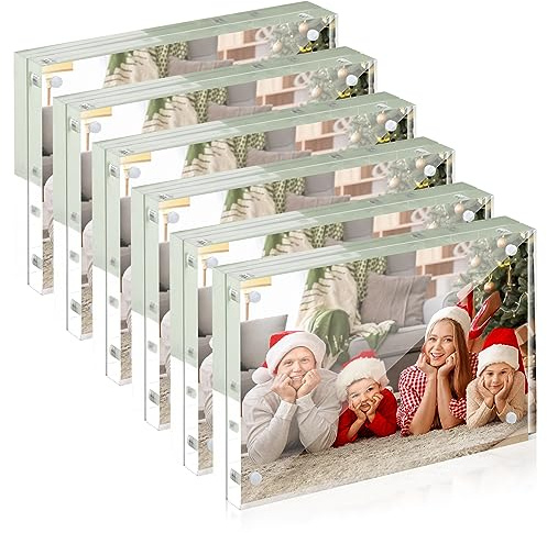 SYNTRIFIC 4x6 Marcos acrílicos 6 Pack,10+10mm Thickness Acrylic Picture Frames,Marco magnético de doble cara libre Lucite Frameless transparente regalo para la pantalla de escritorio