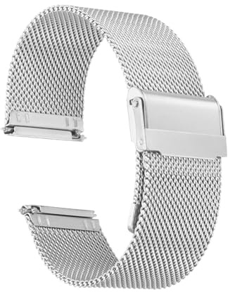 QUARKZMAN Bracelet de Montre en Maille 20mm en Acier inoxydable 316L Dégagement Rapide Réglable Bracelet de Montre en Métal pour Hommes et Femmes, Ton Argenté