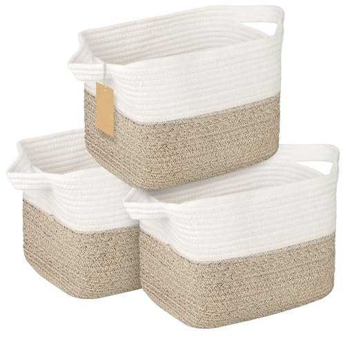 Aevcvok 3PCS Cestini Portaoggetti, Cesto Prodotti Neonato,Cesto Portabiancheria Bambini,Grande Portaoggetti, Cesto per Coperta Intrecciata in Corda di Cotone per Soggiorno,Giocattoli,Vestiti