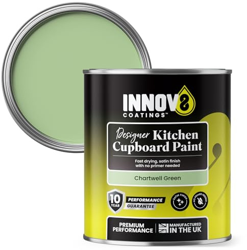 INNOV8 COATINGS DESIGNER KITCHEN CUPBOARD PAINT - DIY - NO PRIMER OR TOP COAT - SATIN Finish - 750 ml - Chartwell Green - Fast Dry - CABINET, FURNITURE, WOOD, MDF, PLASTIC & METAL